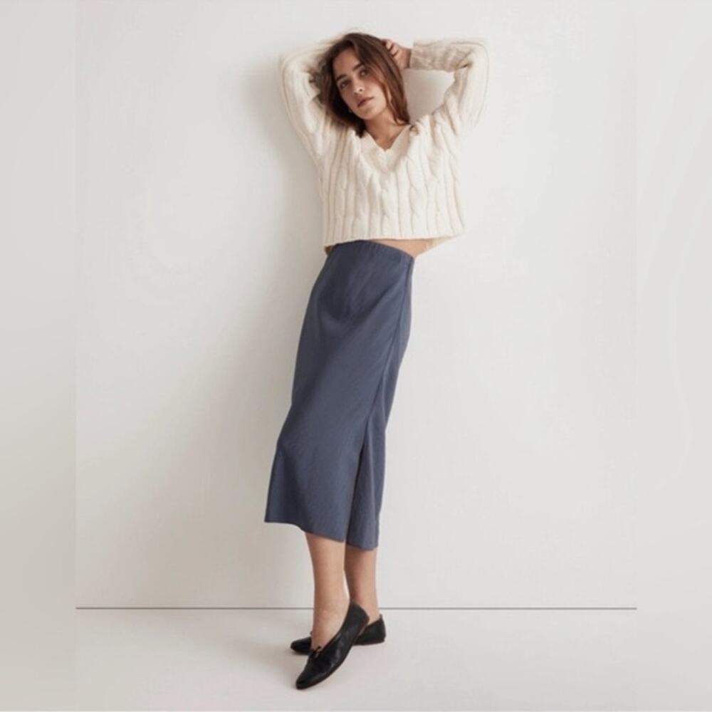 Madewell Layton Midi Skirt Size 16 Blue Slip Satin Minimalist Clean Girl Elegant